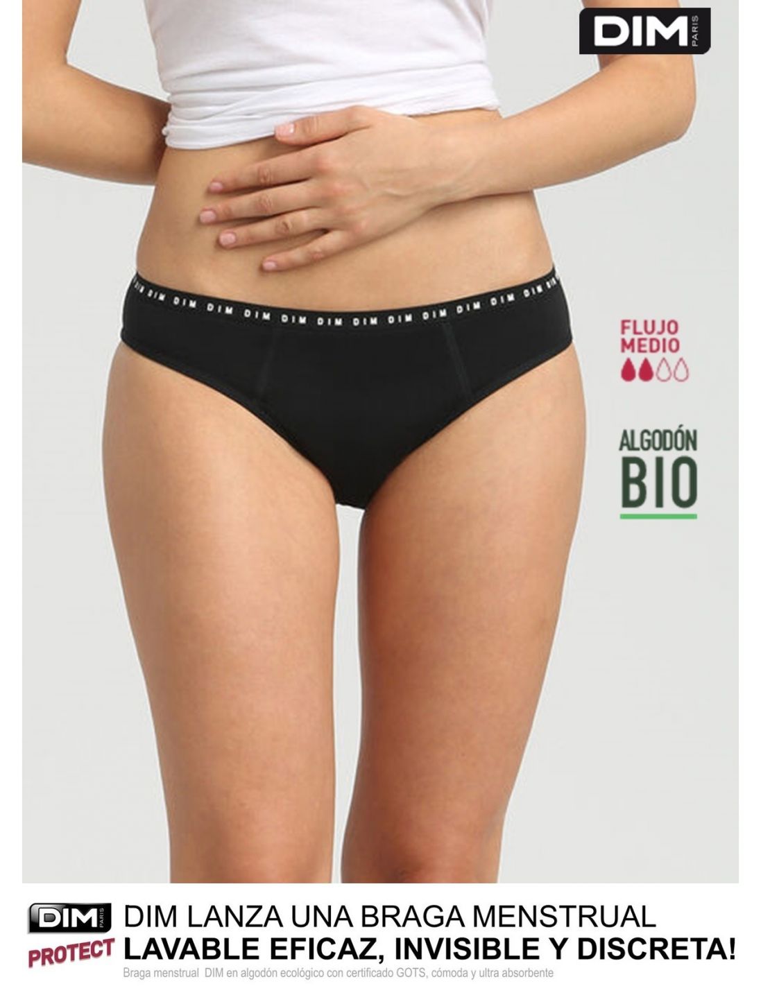 Comprar Braga Bikini menstrual lavable Dim algodon organico FLUJO MEDIO  Online - Saldos Canarias